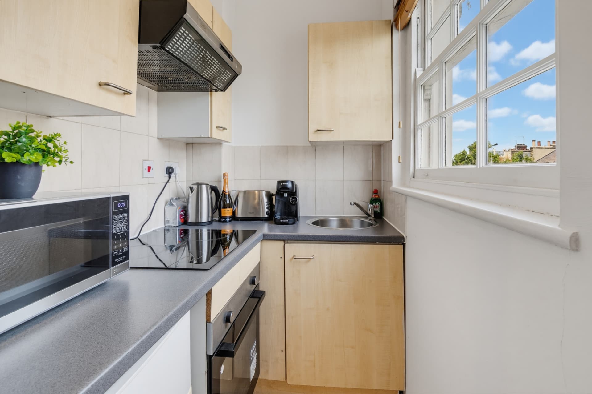 Private kitchenette with induction hob, oven and microwave