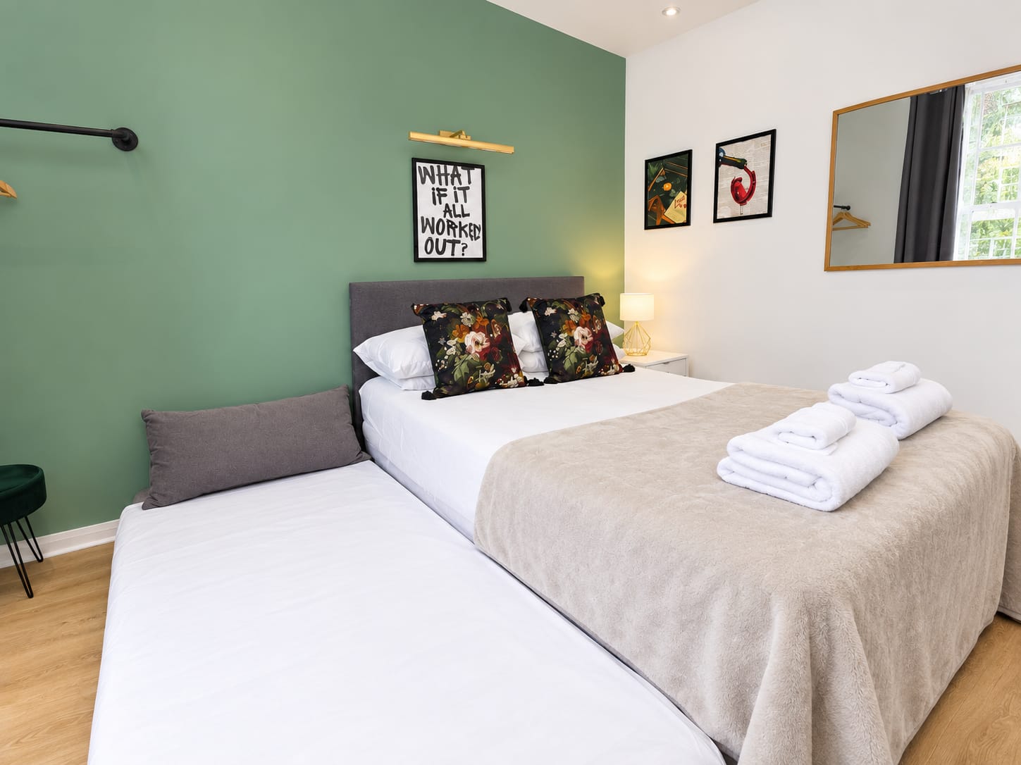 Double bed and single sofa bed in the Islington studio
